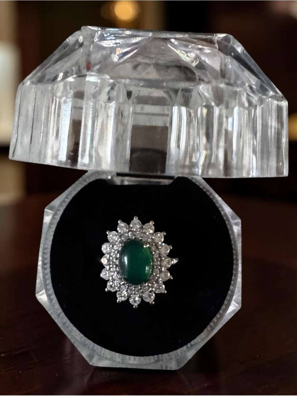 Green Onix Gemstone Halo Ring with Clear CZs Accents